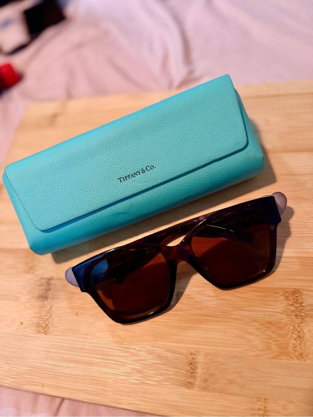 Tortoise Shell Tiffany & Co. Sunglasses with Turquoise Case